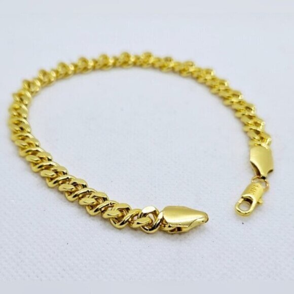 14K Gold Plated Cuban Curb Chain Link Bracelet Unisex - Picture 5 of 7